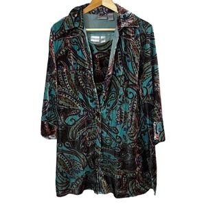 Chico's Velvet Paisley Button Down Tunic Shirt and Tank Top 2 Set of 2 L 12